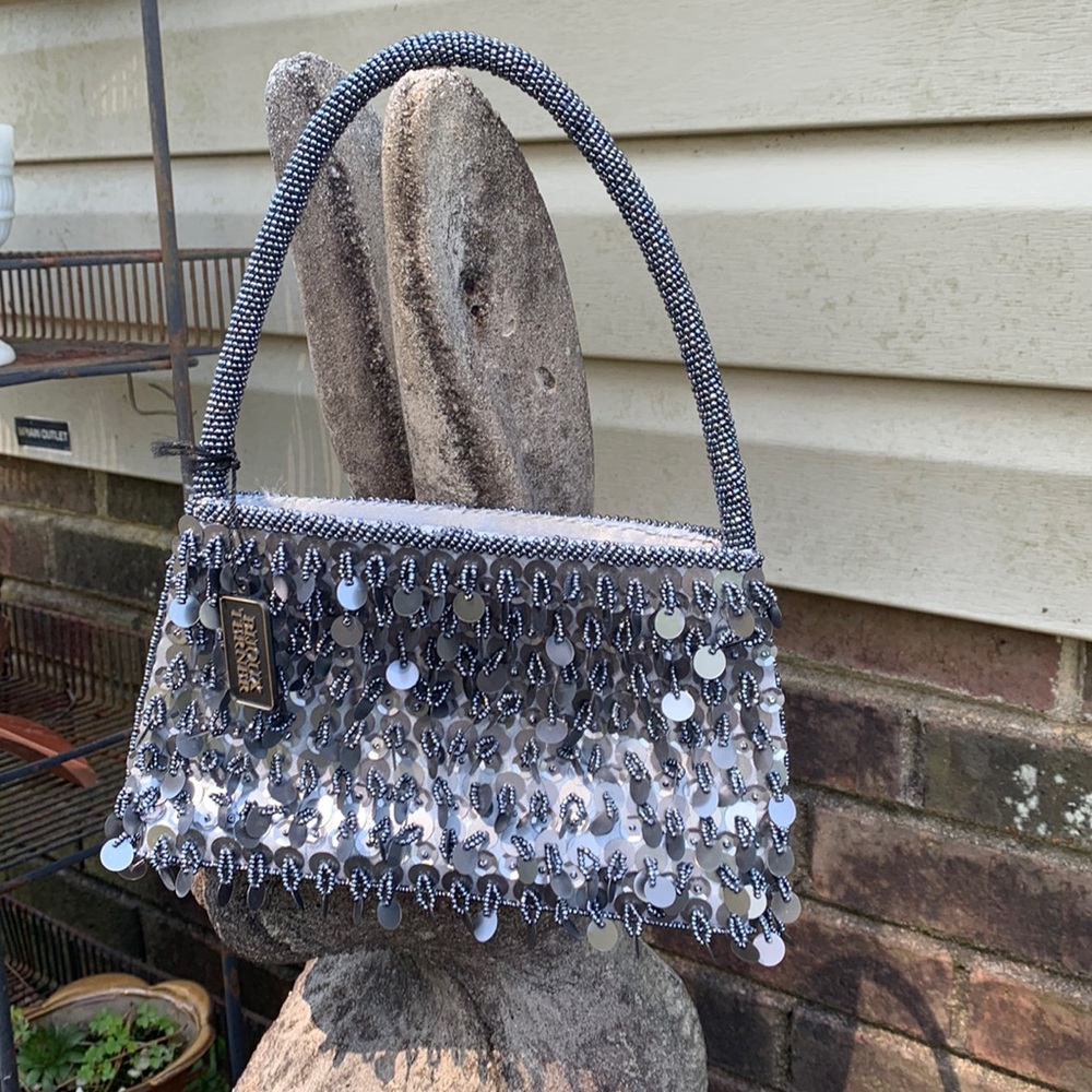 NWT Bijoux Turner Silver Beaded Evening Bag